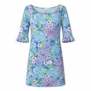 Lilly Pulitzer Blue Pink Green Floral Dress Size Small 100% Cotton Coastal Chic